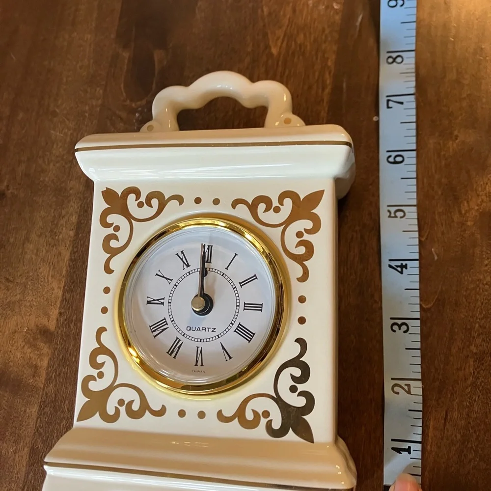 Avon White and Gold Ceramic Decorative Mantel Clock